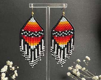 INDIAN earrings, Multi Colours earrings Beaded earrings Ethnic earrings American native Seed beads earrings Fringe earrings Boho earrings