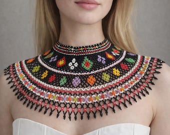 Ukrainian beaded necklace – ethnic necklace in folk style, Ethnic Ukrainian Style Choker, Handmade Neckpiece Gift
