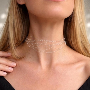 handmade dew necklace "simple drops" – Delicate Floating Beads on Invisible Thread, droplet necklace
