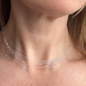 handmade dew necklace &quot;simple drops&quot; – Delicate Floating Beads on Invisible Thread