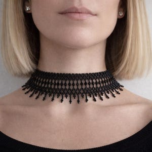 Naszyjnik choker z czarnego szkła, minimalistyczny koralikowy kołnierz, biżuteria w stylu etnicznym, wyjątkowy prezent dla niej