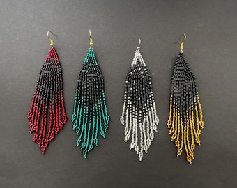 Chic Black Silver Fringe Earrings - Handmade Boho Seed Bead Jewelry, seed bead earrings, handmade earrings