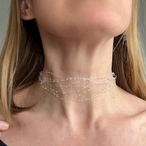 handmade dew necklace &quot;simple drops&quot; – Delicate Floating Beads on Invisible Thread, droplet necklace