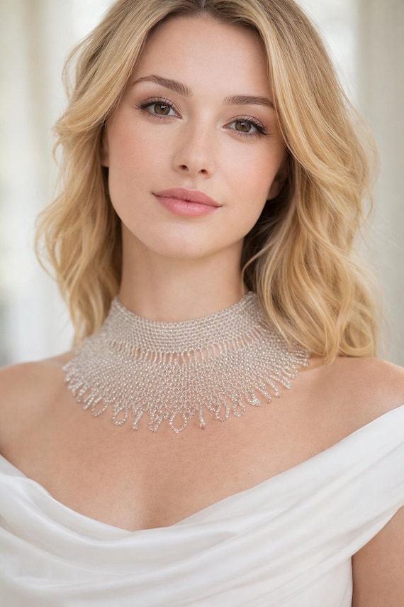 silver necklace for formal dress Luxury Silver Gray Beaded Train Evening Dress with Bow Tie and Necklace  SS722 main image 1