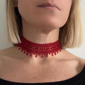 Minimalist Red Beaded Necklace | Handmade Glass Collar | Ethnic Choker | Ukrainian Sylyanka Jewelry | Unique Gift for Her