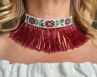 Handgefertigtes Halsband, ukrainischer Vyshyvanka-Sylyanka-Kragen, ukrainische Boho-Halskette, ukrainisches Weihnachtsgeschenk, Statement-Halskette, authentisch