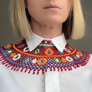 Ukrainian handmade necklace Beaded collar Silyanka Gerdan Ethno beaded necklace Lemkivska Kryvulka Ukrainian jewellery Sylyanka necklace