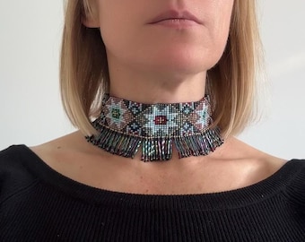 Ukrainian Christmas Beaded Necklace Gerdan – Pokuttia Folk Jewelry, Handmade Beadwork, Traditional Ethnic Gift for Her