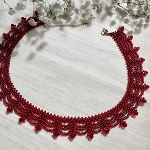 Minimalist Red Beaded Necklace | Red choker necklace | Ethnic red Choker | Ukrainian  Jewelry | Unique Gift for Her