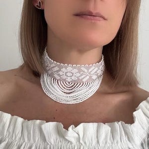 Beaded necklace | unique necklace | beaded necklace | ukrainian jewelry | handmade jewelry | gerdan | white gerdan