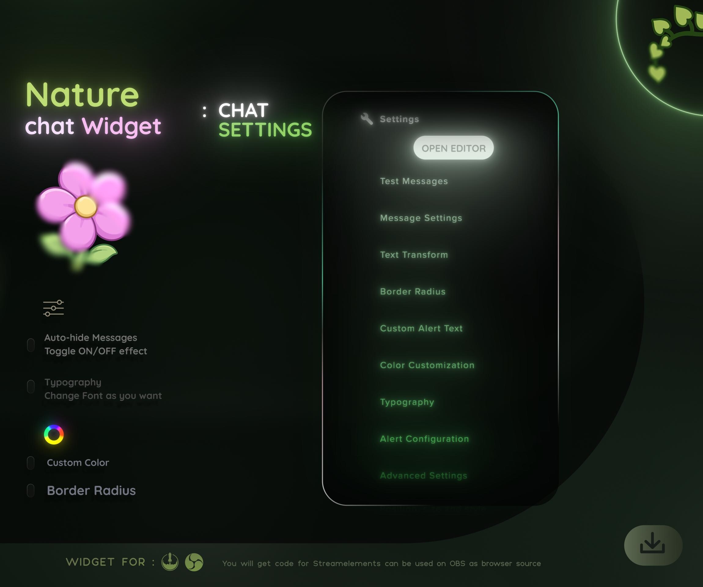 Green Performance Wdgit Green Nature Flower Chat Widget: Streamelements Twitch Overlay (digital ...