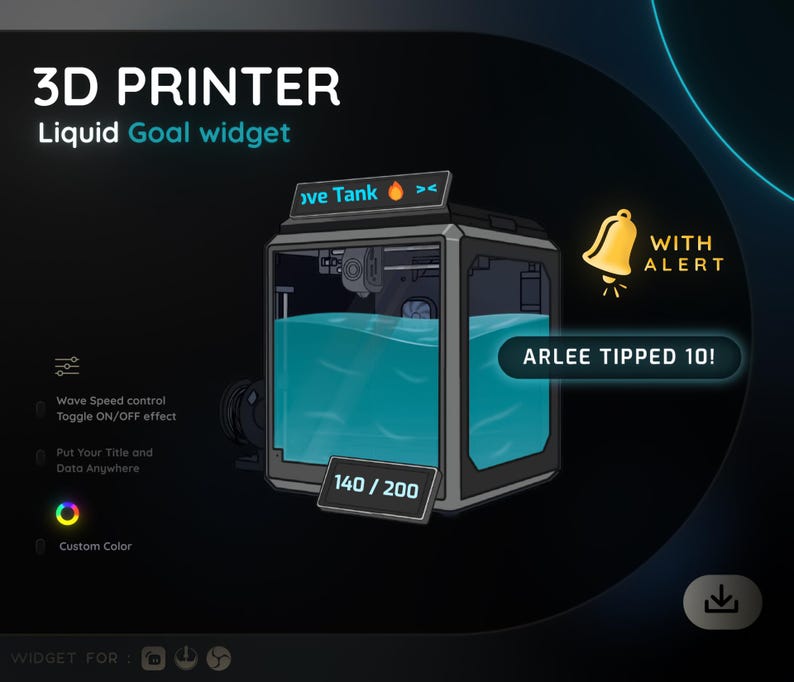 3D Printer Liquid Goal Widget | Streamelements, OBS, Twitch Overlay ...