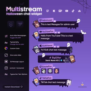 Halloween Multi-Platform Chat Widget – Twitch, YouTube, Kick, TikTok (Digital Download)
