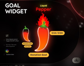 Red Chili pepper Liquid Filling Goal Widget for StreamElements & Streamlabs | Twitch Goal Overlay |