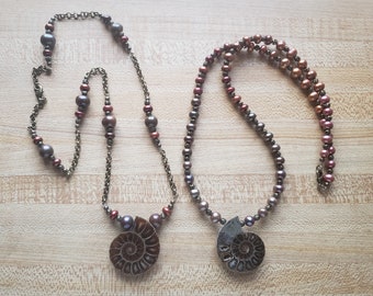 ammonite & freshwater pearl necklace /// ready to ship