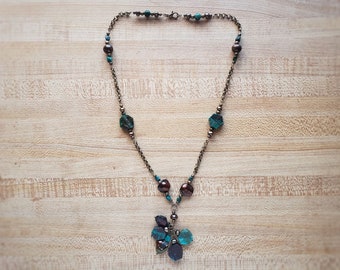 chrysocolla & freshwater pearl cluster necklace /// ready to ship