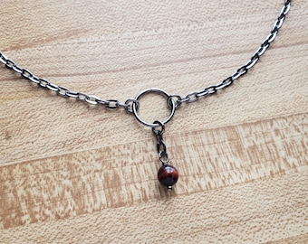 o ring choker with red tigers eye - 15 gem options - gunmetal chain