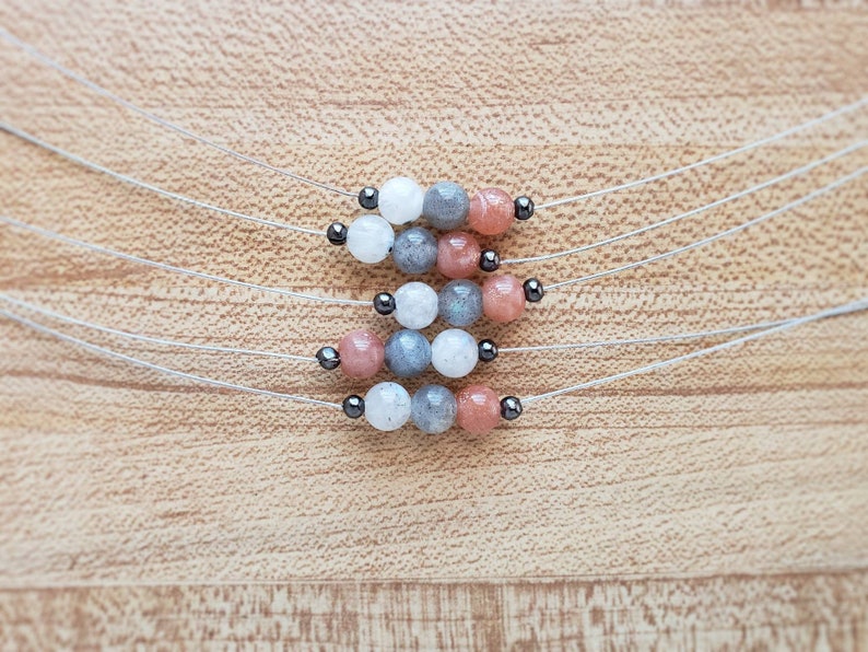 sunstone choker tiny gemstone necklace layering necklace HEY03C labradorite sun moon and stars floating gemstone choker moonstone
