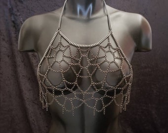 halter style chain spiderweb top /// spiderweb chain harness / made to order, please read description <3