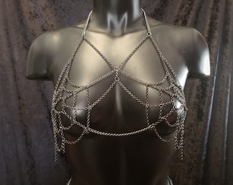 chain spiderweb top /// spiderweb chain harness / made to order, please read description <3