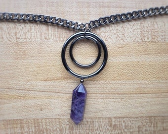 double o ring amethyst point choker /// ready to ship