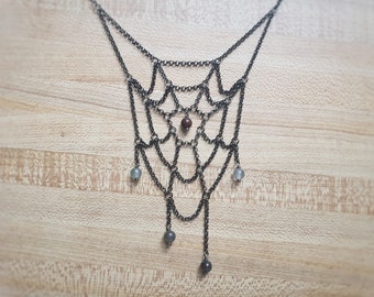 spiderweb necklace with bloodstone /// ready to ship