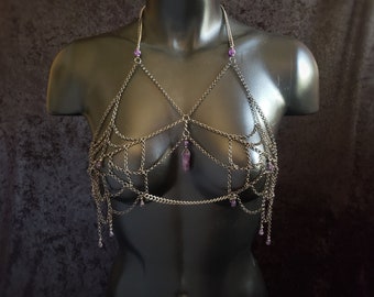 chain spiderweb top with amethyst (33″-36″ bust) /// ready to ship /// please read description <3