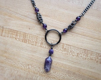 amethyst point, o ring, and box chain choker /// ready to ship