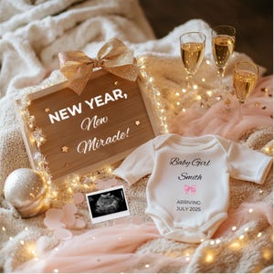 Baby Girl New Year Pregnancy Announcement Digital New Year Baby Announcement Girl Baby Reveal January Baby Social Media Editable Template