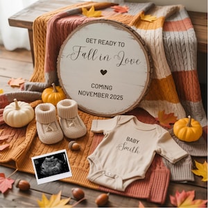 Fall Pregnancy Announcement Digital Pumpkin Baby Announcement Gender Neutral Baby Reveal  November Baby Editable Social Media Template