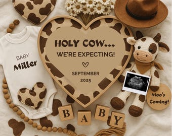Western Pregnancy Announcement Digital Western Baby Reveal Holy Cow Pregnancy Announcement Cow Theme Baby Announcement Social Media Template