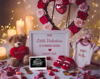 Valentines Baby Announcement February Pregnancy Reveal Editable Template (Digital)
