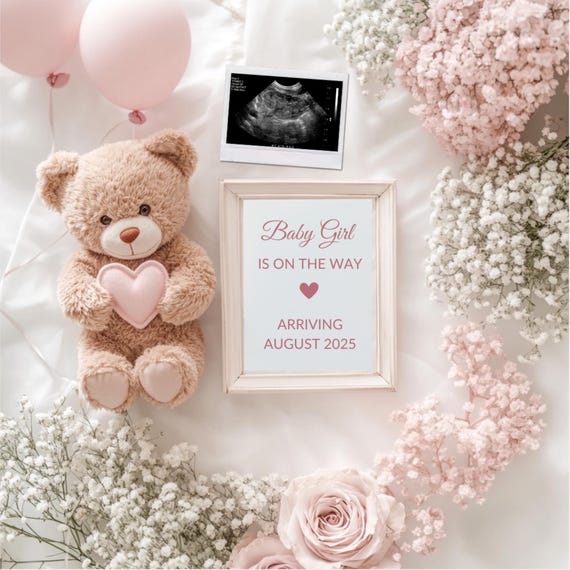 It's a Girl Pregnancy Announcement Baby Girl On the Way Gender Reveal Simple Baby Reveal Editable Social Media Template Sister Pregnancy