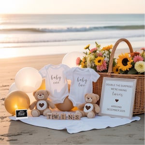 Twins Pregnancy Announcement Beach Twins Announcement Digital Summer Theme Twin Baby Announcements Were Having Twins Pregnancy Reveal