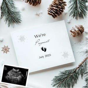 Weihnachten Schwangerschaft Ankündigung Karte Digital Winter Schwangerschaft offenbaren Dezember Baby offenbaren Wir sind schwanger bearbeitbare Social Media Vorlage