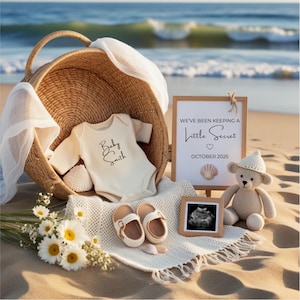 Neutral Beach Pregnancy Announcement Summer Baby Announcement Digital Summer Announcement Social Media Pregnancy Gender Reveal Template