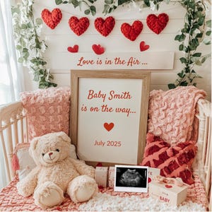 Modèle numérique de faire-part de grossesse pour la Saint-Valentin pour bébé de février Canva, modèle numérique modifiable pour la Saint-Valentin