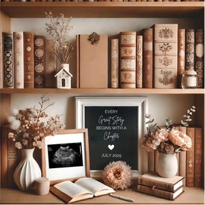 Neutral Pregnancy Announcement Digital Book Lover Baby Announcement Social Media Baby Reveal Editable Template Instant Download
