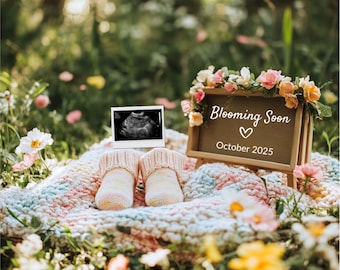 Spring Pregnancy Announcement Digital Editable Spring Baby Announcement Social Media Spring Pregnancy Reveal Neutral Pregnancy April Baby
