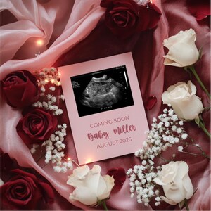 Valentijnsdag zwangerschap aankondiging digitale baby aankondiging februari zwangerschap eenvoudige baby onthullen bewerkbare sjabloon sociale media