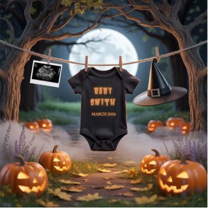 Halloween Pregnancy Announcement Template Baby Announcement for Social Media Editable Digital Download Fall Spooky Reveal Canva Template