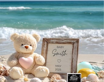 Beach Baby Reveal Beach Pregnancy Announcement Digital Neutral Baby Announcement Girl Gender Reveal Boy Editable Social Media Template