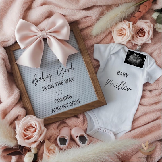 Baby Girl On The Way Pregnancy Announcement Digital Baby Announcement Girl Gender Reveal Editable Social Media Baby Girl Reveal Template