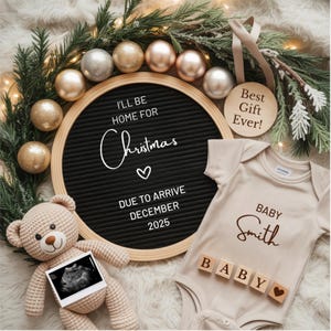 Kerstzwangerschapsaankondiging Digitale zwangerschapsonthulling verwacht in december Babyaankondiging Genderneutrale babyonthulling bewerkbare sjabloon