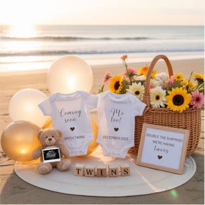 Twins Announcement Digital Twins Baby Announcement Beach Baby Reveal We&#39;re Having Twins Pregnancy Announcement Summer Twin Baby Announce