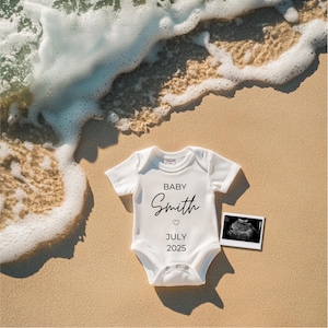 Beach Baby Announcement Digital Pregnancy Announcement Summer Beach Baby Reveal Neutral Social Media Pregnancy Reveal Editable Template