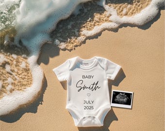Beach Baby Announcement Digital Pregnancy Announcement Summer Beach Baby Reveal Neutral Social Media Pregnancy Reveal Editable Template