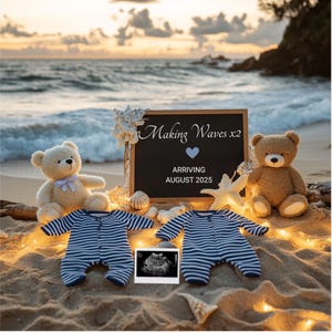 Twin Pregnancy Announcement Summer Beach Pregnancy Announcement Twins Announce Twin Pregnancy Revealing Baby Social Media Editable Template