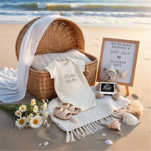 Neutral Beach Pregnancy Announcement Summer Baby Announcement Digital Summer Announcement Social Media Pregnancy Gender Reveal Template