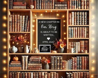 Anúncio de gravidez para amantes de livros, outono, unissex (modelo digital)